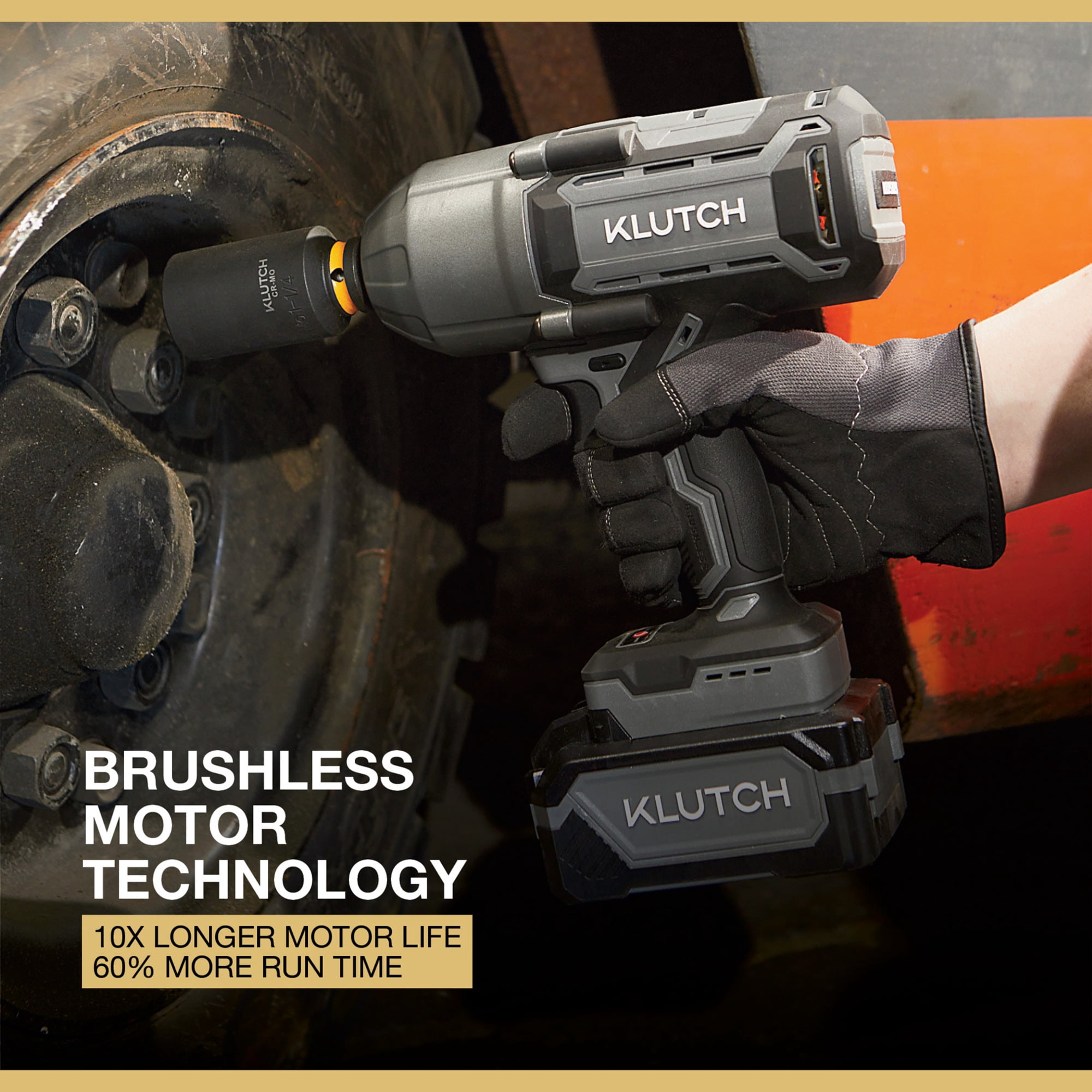 Klutch 1/2in. High-Torque Impact Wrench, KLiQ 20V, 1000 Ft./Lbs. Breakaway Torque, Brushless, Cordless, Bare Tool