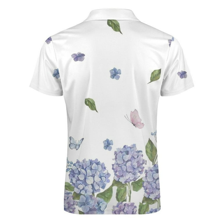 Hydrangea Purple Floral Men Zipper T-shirt Summer Casual Short