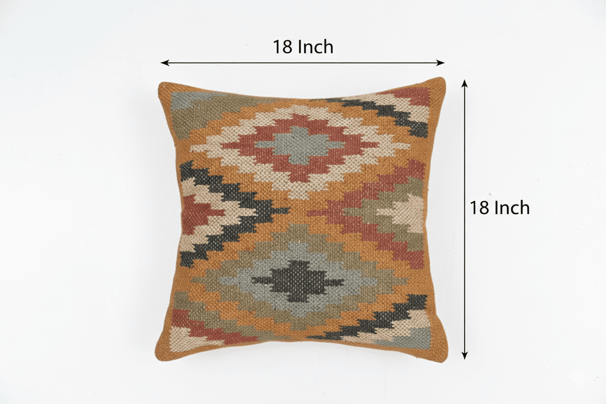 NATURAL FURNISH Handwoven Wool Jute Kilim Cushion Cover | Traditional Southwestern Geometric Decorative Throw Pillow Case | Handmade Kilim Pillow Cover for Sofa, Bed and Living Room (Beige, 2 PCS)