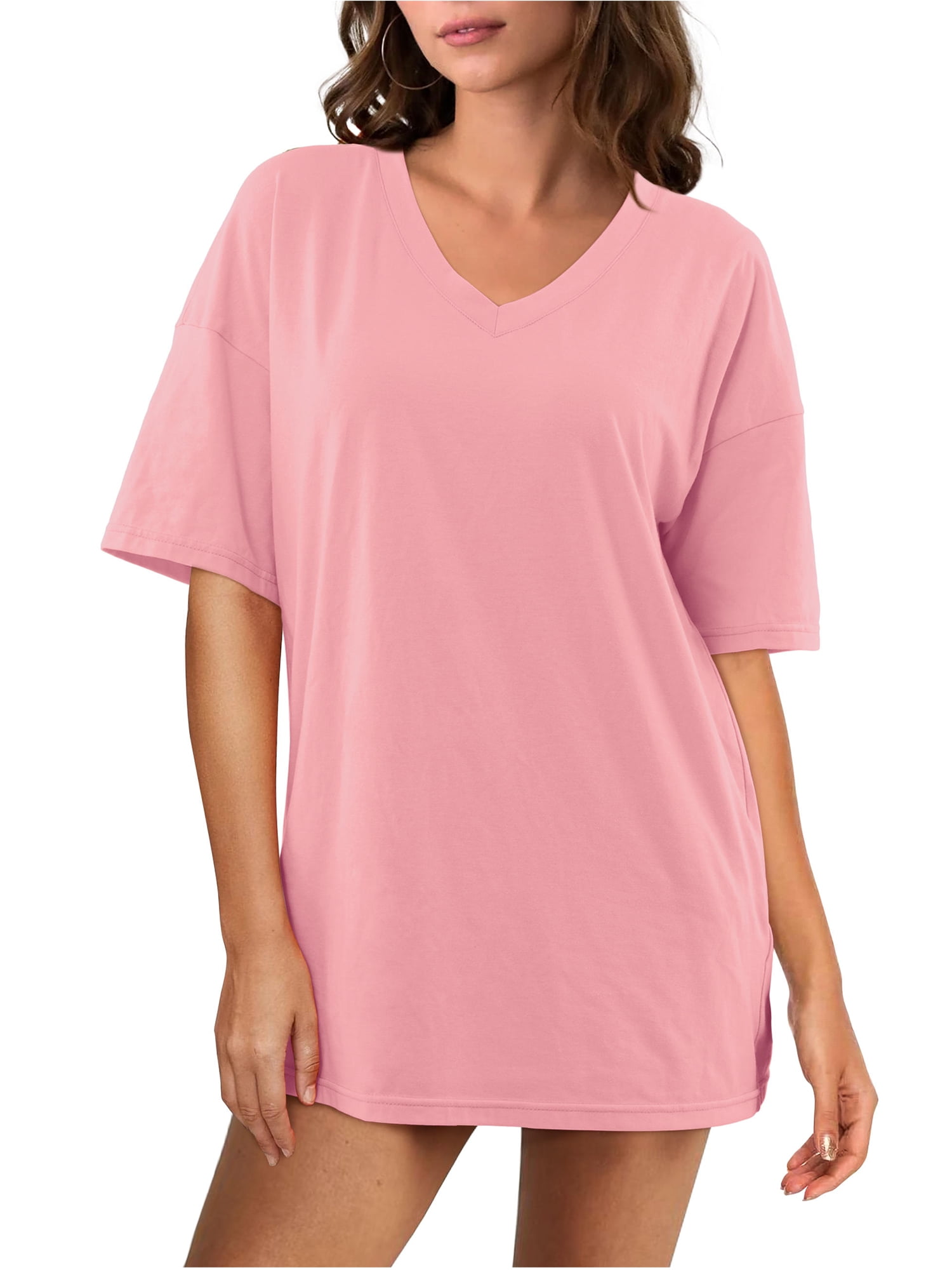 Amoretu Women Short Sleeve Tops Oversized TShirts Cute V Neck Tunic