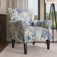 thumbnail image 6 of BELLEZE Modern Accent Chair for Living Room, High Back Linen Armchair with Wooden Legs, Upholstered Wingback Side Chair Padded Armrest Single Sofa for Living Room, Bedroom - Allston (Blue Coral), 6 of 7