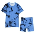 thumbnail image 3 of Scyoekwg Summer Outfits for Women 2 Piece Casual Loose Tracksuit Tie Dyed Sweatsuits Sets Trendy Short Sleeve Round Neck Tops Shorts Matching Set Women (Blue,XXXL), 3 of 5
