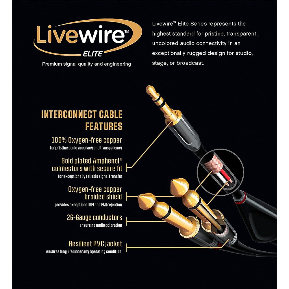 Livewire Elite Headphone Extension Cable 1/4" TRS Male to 1/4" TRS Female 25 ft. Black