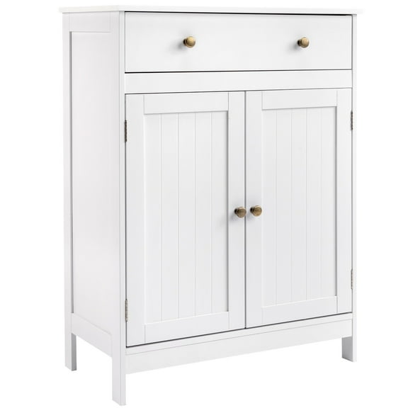 Ktaxon Bathroom Floor Cabinet, Freestanding Storage Cupboard w/ Drawer and 2 Doors, MDF White