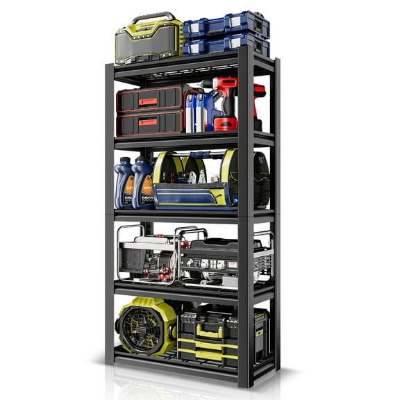 OSM Heavy Duty 5-Tier Storage Shelves, 3000LB Capacity Metal Shelving Unit, 72"H x 35.5"W x 16"D for Garage, Pantry, Kitchen, Basement, Black