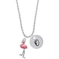 thumbnail image 1 of Delight Jewelry Silvertone Flamingo with Dangle Legs Silvertone Script Initial Disc - O - Charm Necklace, 20"+3", 1 of 4