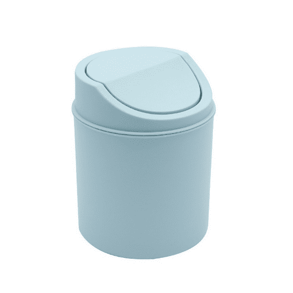 PHIGZNT Mini Desktop Trash Can with Swing Top Lid Portable Plastic Garbage Can for Countertop, Desktop, Make up Vanity, Bathroom, Car, Under Sink, Dorm, Compact Waste Bin 2 Liter Blue One Size