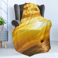 thumbnail image 4 of Nautical Soft Flannel Fleece Throw Blanket, Cargo Ship Sailing Away When Sun Goes down Disappears with Rays Art Photo, Cozy Plush for Indoor and Outdoor Use, 70" x 90", Yellow, by Ambesonne, 4 of 5