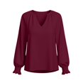 thumbnail image 5 of Hurxie Blouses for Women Dressy Casual Flowy Boho Tops V Neck Long Sleeve Shirts Spring Outfits Wine,2XL, 5 of 6