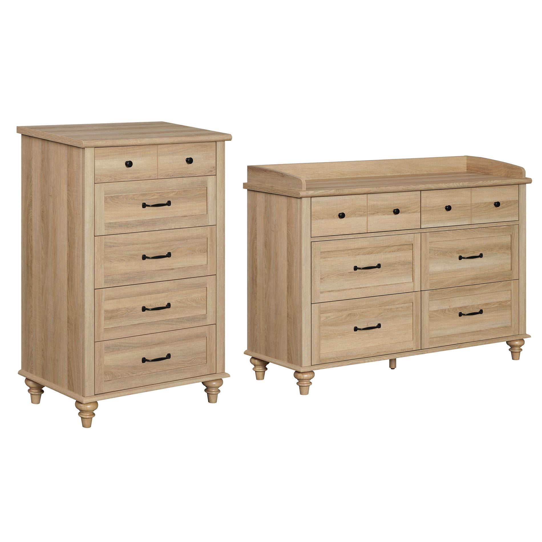 2 Piece Dresser Set, 6 Drawer Dresser & 5 Drawer Dresser, Wooden Storage Organizer for Bedroom Living Room, Oak