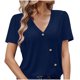 thumbnail image 4 of Tops de Color Sólido para las Mujeres, Botón de Cuello en V de Manga Corta, Top de Moda Casual para las Mujeres, 4 of 9