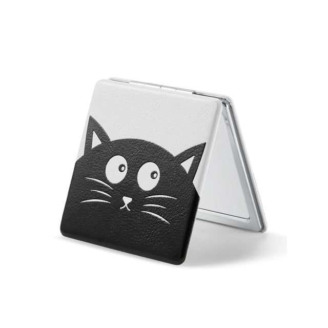 OMIRO Espejo de Aumento 1X/3X, Espejo Compacto con Pintura Única y Piel Sintética Clásica (Gato Jengibre)