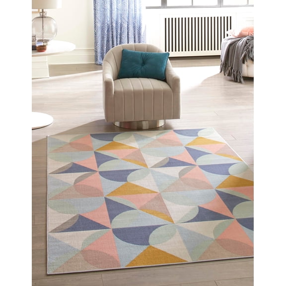 Unique Loom King Lotus Rug Multi/Ivory 5' 3" x 8' Rectangle Geometric Contemporary Perfect For Living Room Bed Room Dining Room Office