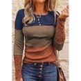 thumbnail image 3 of Blusas Básicas de Manga Larga para Mujer Informales con Cuello Redondo Color Block con Botones ANGGREK Otros, 3 of 6
