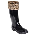 thumbnail image 1 of Forever Young  Women's Black Rubber and Leopard-print Faux Fur 14-inch Mid-calf Rain Boots 11, 1 of 5