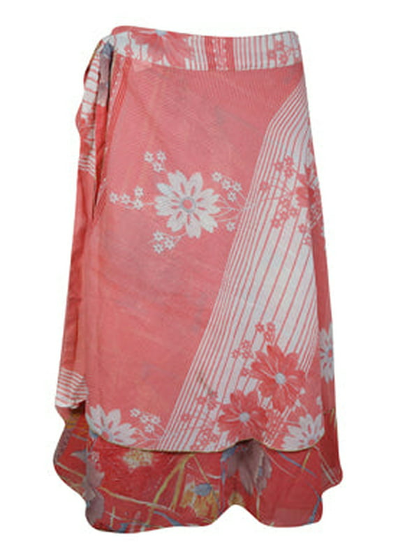 Mogul Womens Wrap Skirt, Short Pink Floral Skirt One size