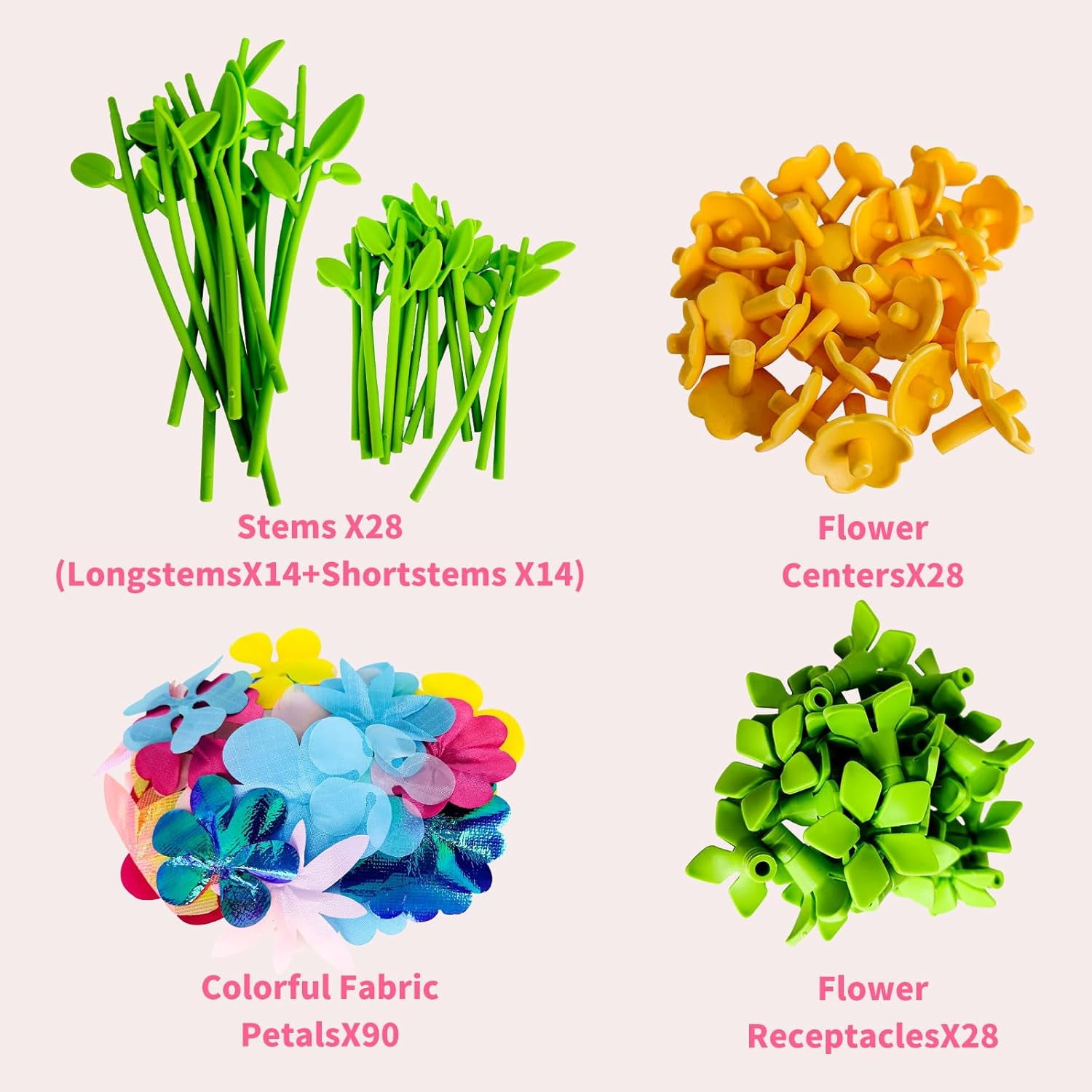 DIY Flower Craft Kit for Kids, Fabric Flower Bouquet Making Kit Arts & Crafts Toys for Girls Ages 3 4 5 6, Creative Birthday Gifts Flower Market Pretend Play Toy (Accessories Set of 28)