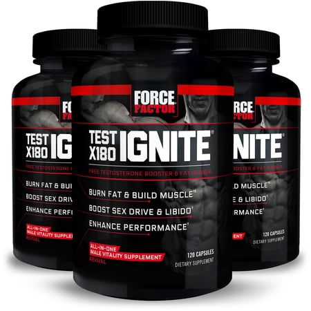 (3 pack) (3 pack) Force Factor Test X180 Ignite Testosterone Booster, 120 Ct