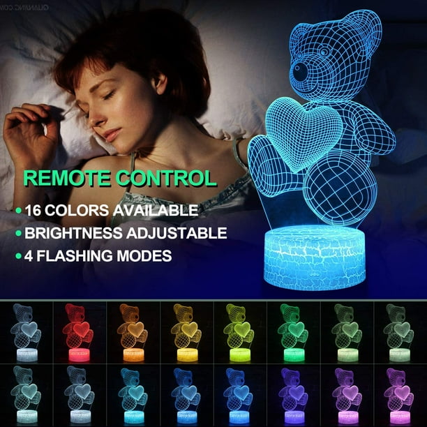 Teddy Bear 3D Night Light 3D Optical Illusion Lamp for Kids and
