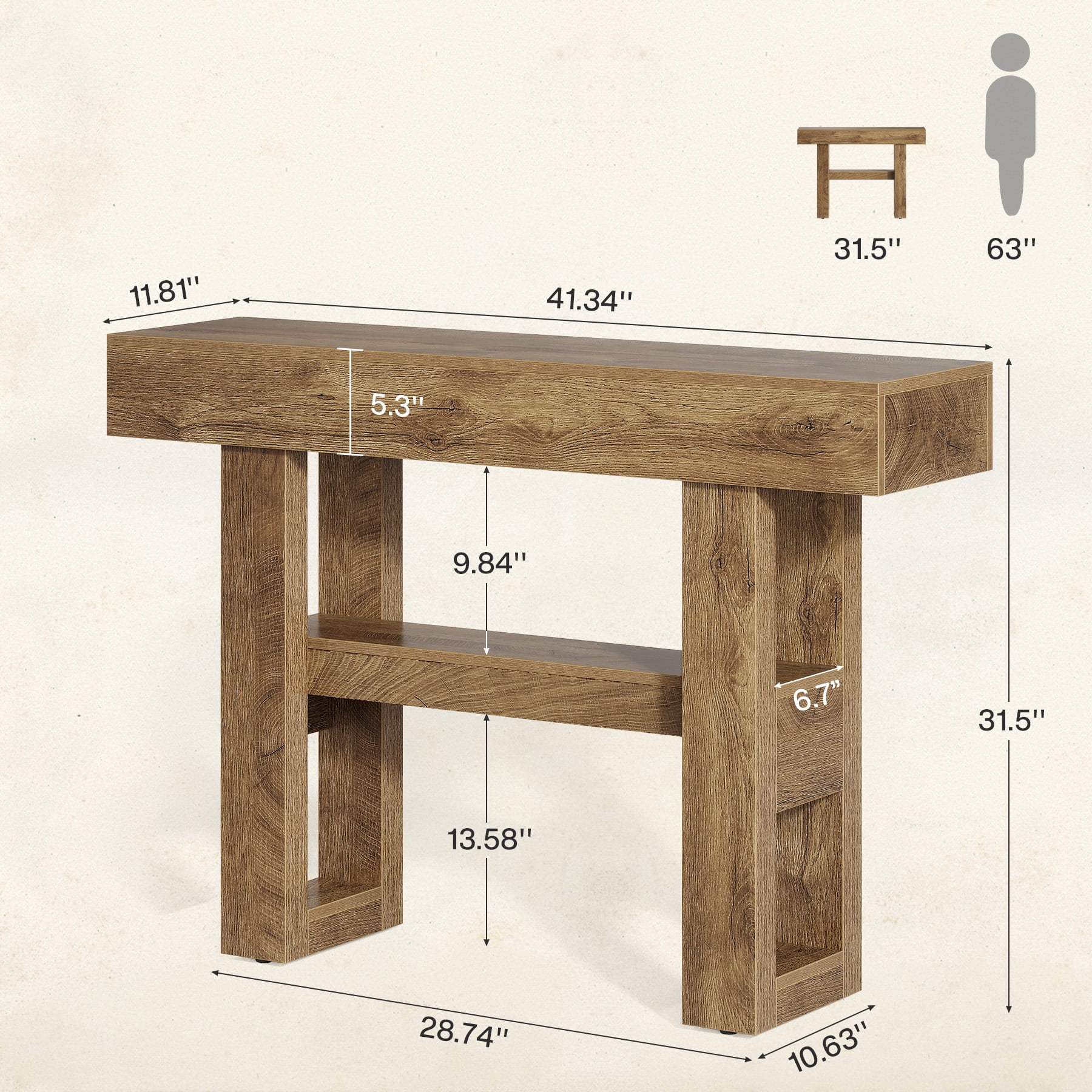 Tribesigns 41.34-Inch Farmhouse Console Table, 2-Tier Narrow Sofa Table Behind the Couch, Entryway Furniture with Storage Shelves for Living Room, Hallway, Foyer, Natural Brown