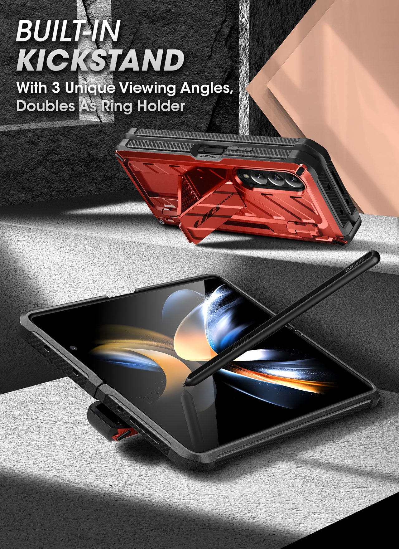 SUPCASE Unicorn Beetle Pro Case for Samsung Galaxy Z Fold 4 5G (2022), Full-Body Dual Layer Rugged Case with Built-in Screen Protector & Kickstand & S Pen Slot (Ruddy)