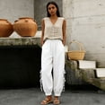 thumbnail image 6 of Favoffer Women Cotton Linen High Waist Pants Button Up Waist Drawstring Tie Tapered Ankle Straight Leg Casual Pants for Casual Daily, 6 of 6