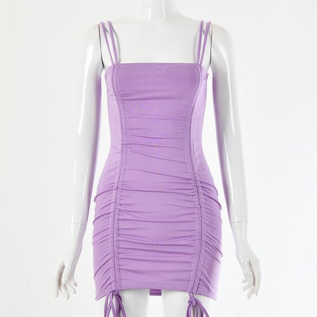 Women's Sexy Sleeveless A-Line Suspender Dress With Pleated Straps Solid Color Mid Waist Street Fashion Summer Polyester S M L XL