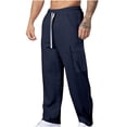 thumbnail image 2 of Styesk Men's Pants Men's Solid Color Elastic Waist Straight Tube Drawstring Pocket Workwear Pants, 2 of 8