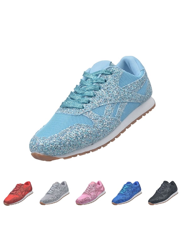 Women's Wide Width Sparkly Walking Shoes - Rhinestone Athletic Casual Sneakers for Plus Size