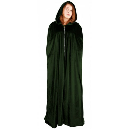 Full Length Velvet Hooded Cape/Cloak Adult Costume Green