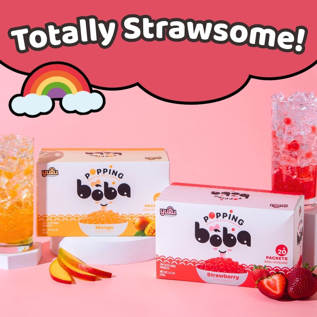 Yulu Popping Boba Pearls - Strawberry 20pk - Net Wt 2.2lb (1kg)