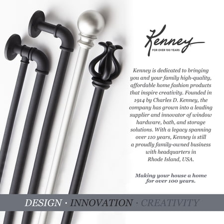 Kenney Chelsea 5/8 Matte Black Single Curtain Rod, 28-48, Black
