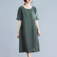 thumbnail image 2 of Fengqque Plus Size Women's Summer Dresses Loose Fit Flowing Pleats Bohemian Elegant Girls Doll Dresses Sunny Beach Party Solid Color Plus Size Vintage Skirt Cotton And Linen Dress, 2 of 5