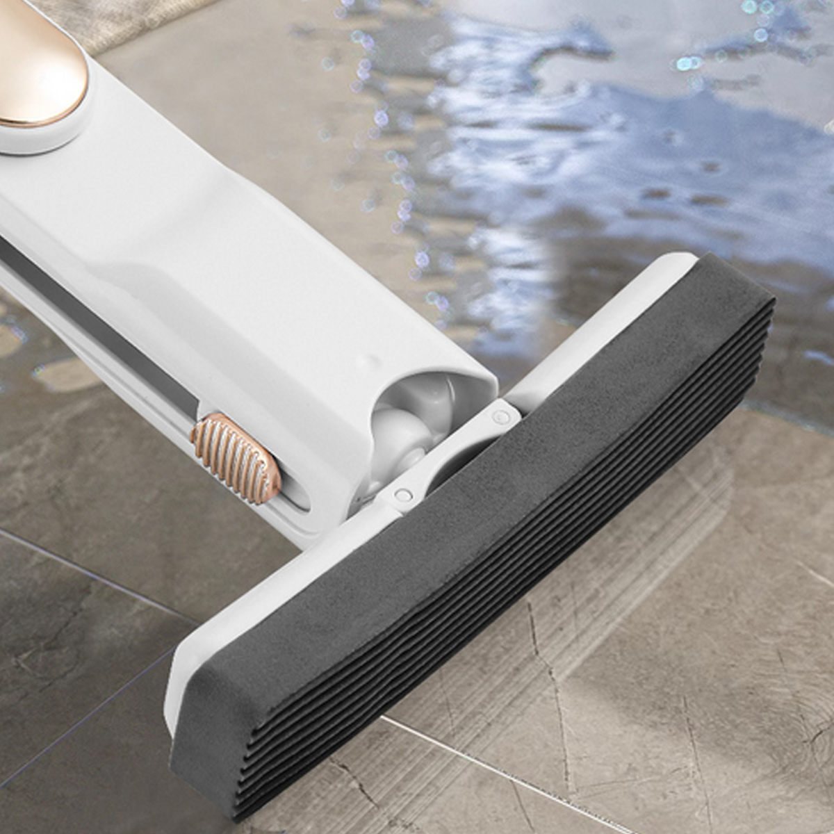 Mini Balai éponge Essoreur - Avec 2 Têtes De Rechange - Parfait Pour Salle De Bain, Cuisine, Vitres - Nettoyage Sans Se Mouiller Les Mains