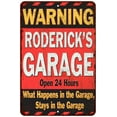 thumbnail image 1 of RODERICK'S Garage Warning Man Cave Wall Decor 8x12 Metal Sign 108120030348, 1 of 1
