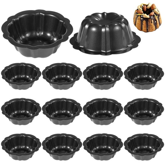 16 Pcs Mini Cake Pans, Non-Stick Fluted Cake Pans, Carbon Steel Oven Baking Molds, Flower Shaped Cake Moulds, Metal Round Kugelhopf Moulds for Cupcake, Muffin, Brownie, Pudding