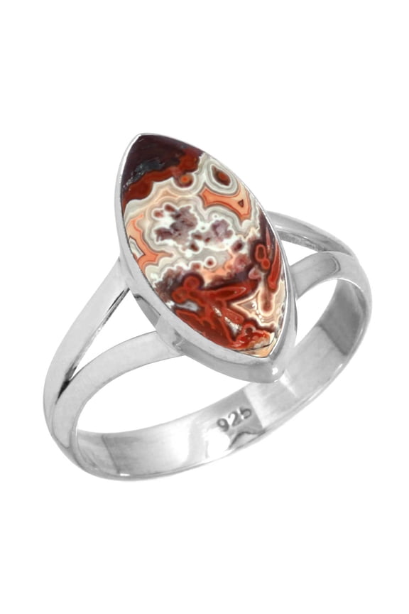 925 Sterling Silver Women Jewelry Natural Crazy Lace Agate Ring