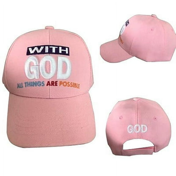 With God All Things Are Possible Christian Baseball Caps - Pink Color -- FREE USA Shipping--(CCap280p)