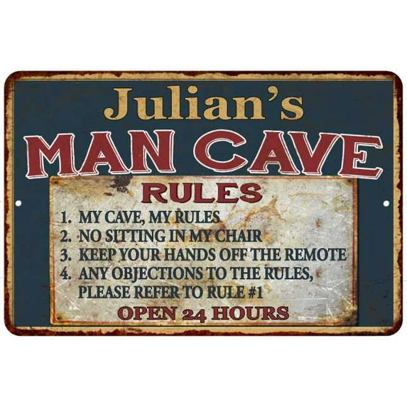 Julian's Man Cave Rules Chic Rustic Green Sign Home 16 x 24 Matte Finish Metal 116240049426