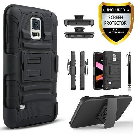 Galaxy S5 Case, Dual Layers [Combo Holster] Case And Built-In Kickstand Bundled with [Premium Screen Protector] Hybird Shockproof And Circlemalls Stylus Pen