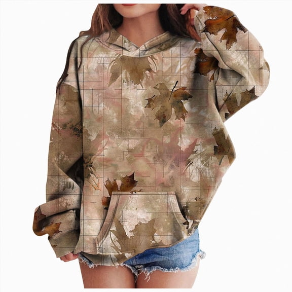 kmaduk Camo Hoodie Kids Cute Hoodies Maple Leaf Print Oversized Drop Shoulder Fleece Hooded Sweatshirt Pullover With Pocket (Gold, 4-5 Years)