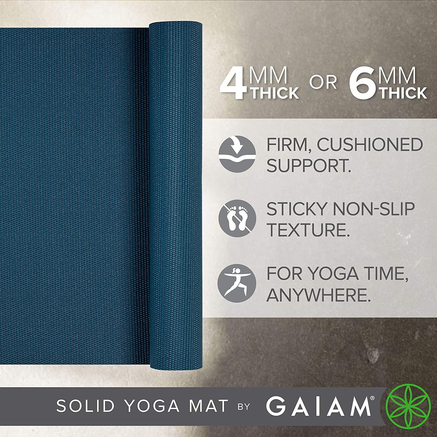 Gaiam Solid Color Yoga Mat, Marine, 5mm