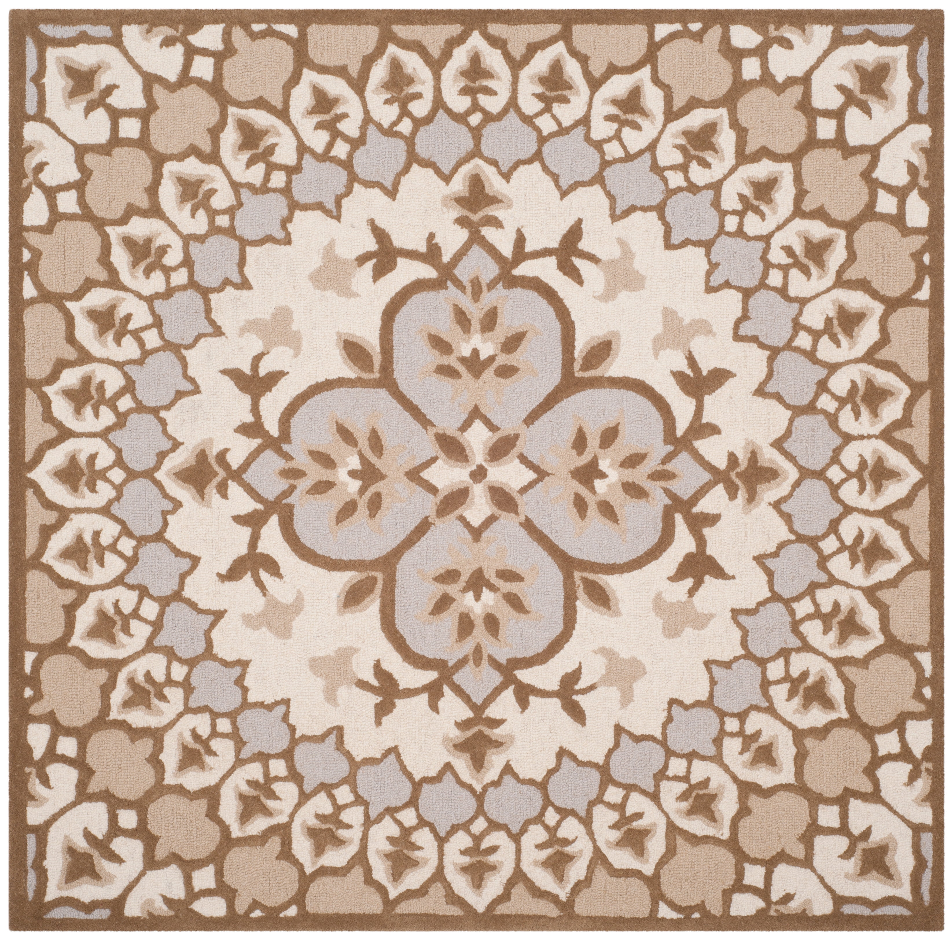 SAFAVIEH Bellagio Zoja Floral Wool Area Rug, Ivory/Dark Beige, 5' x 5' Square