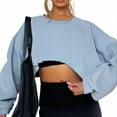 thumbnail image 5 of Womens Blouses Solid Color Round Neck Long Sleeve Short Women's Sweatshirt Womens Fashion Top Shirts, 5 of 6