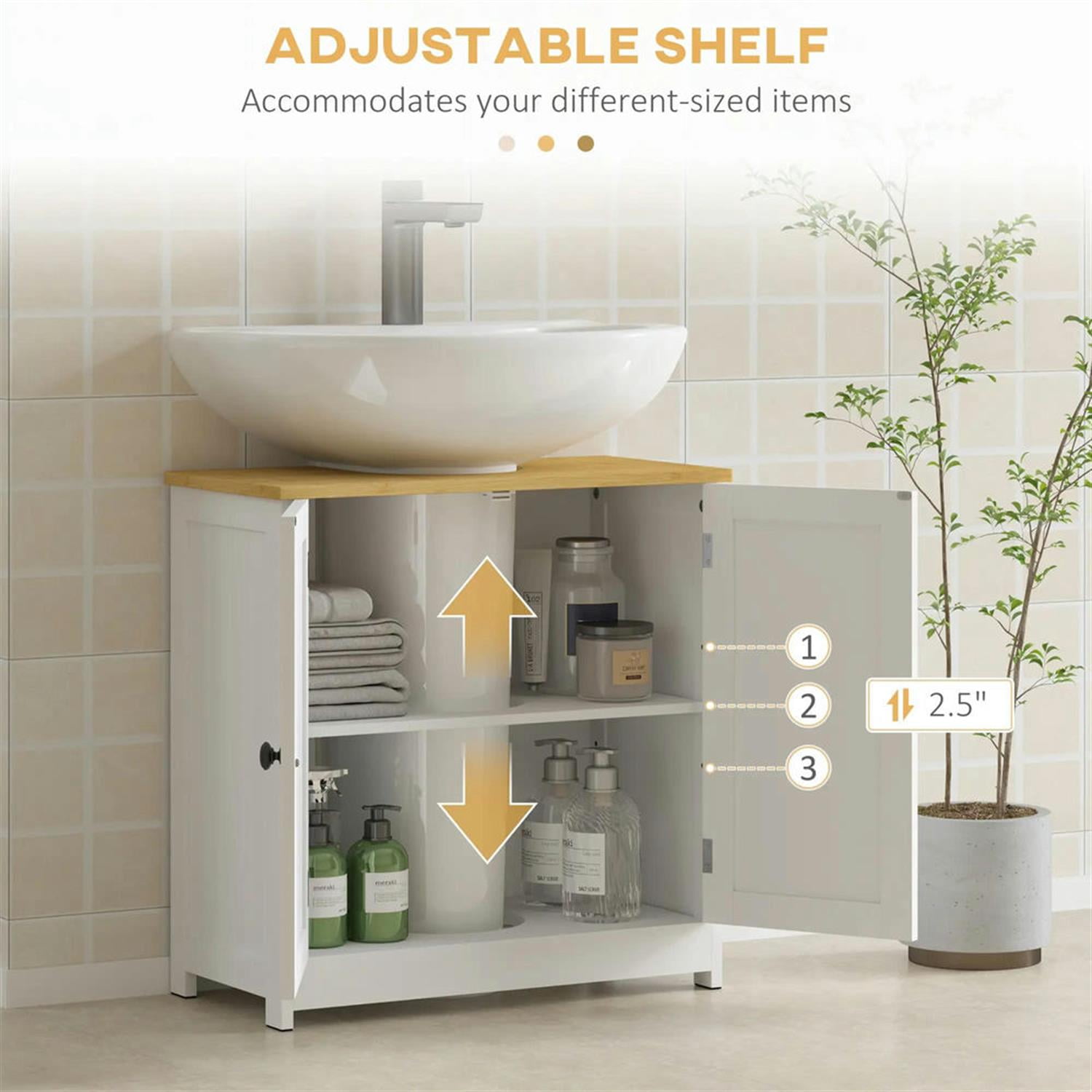 Demi Bonn 23" Freestanding Bathroom Vanity with U-Shape Cut-Out, Pedestal Sink 2-Door Cabinet, Under Sink Cabinet, White