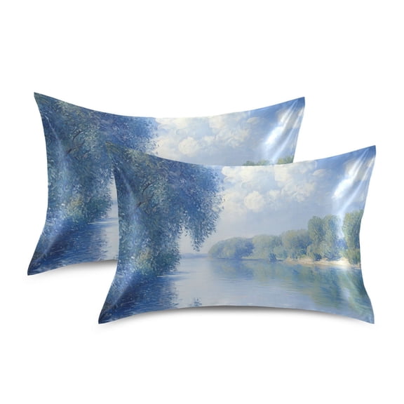 Yayeee Pillowcase Standard Size Set of 2 Satin Wrinkle Resistant Pillow Case, Plants and River