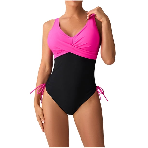 Traje de baño de una pieza para mujer, conjuntos de bikini para mujer, bikinis de moda con bloques de color y frenillo, sin espalda, de nailon.