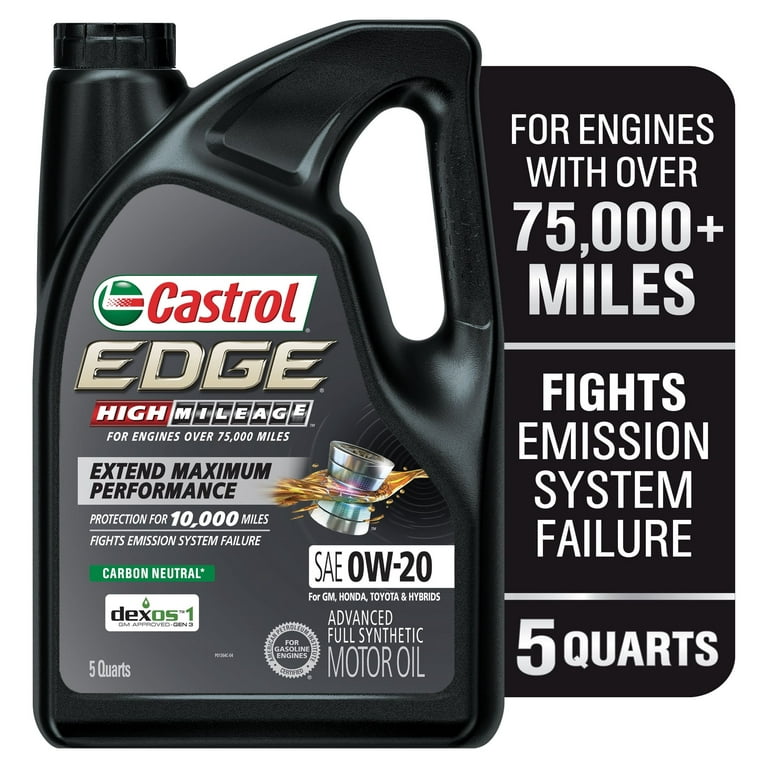 Castrol Edge High Mileage 0W-20 Advanced Full Synthetic Motor Oil 