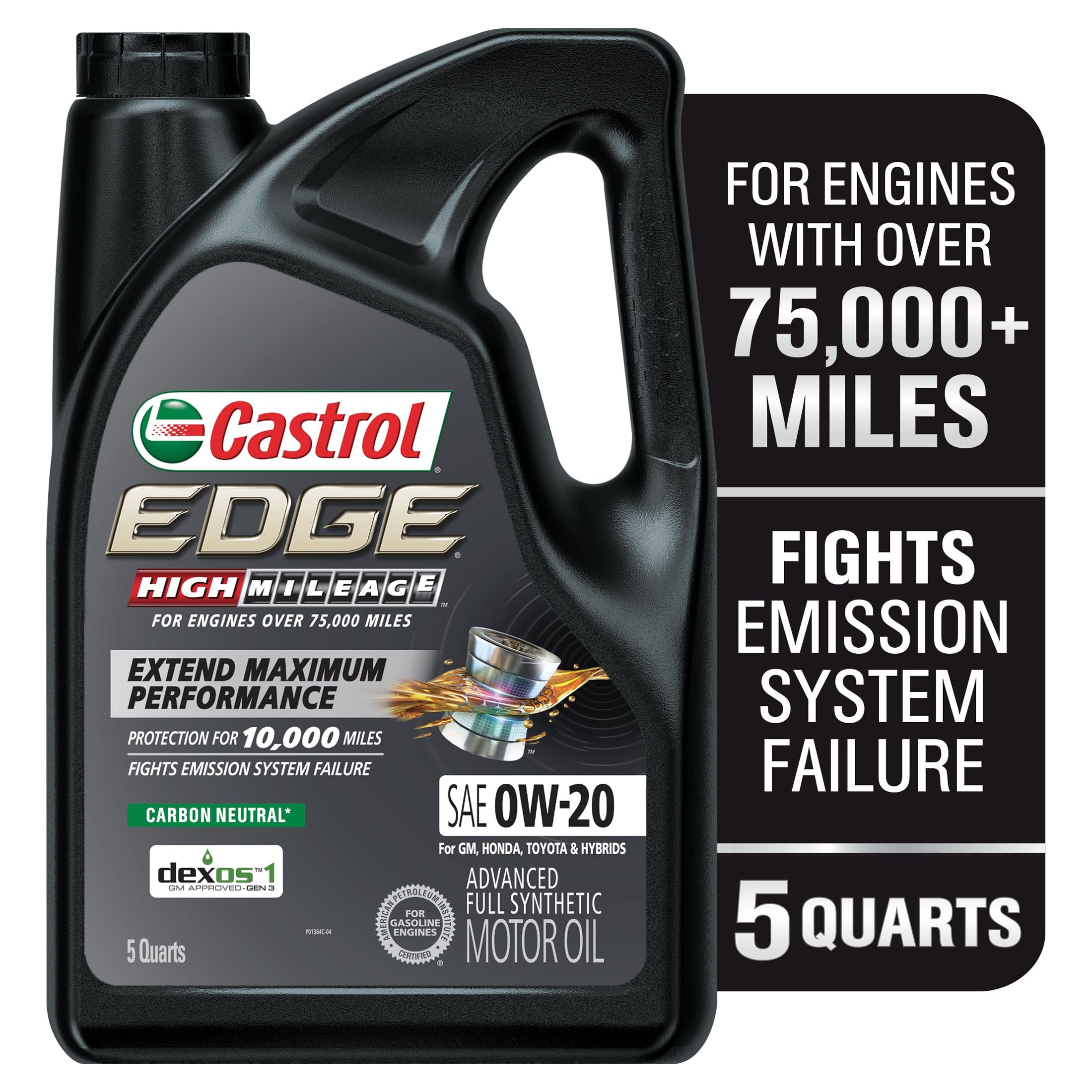 Castrol Edge High Mileage 0W-20 Advanced Full Synthetic Motor Oil, 5 Quarts - image 3 of 10