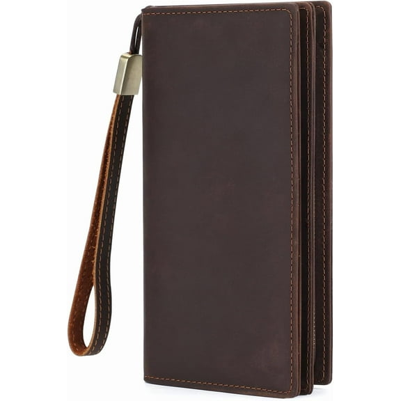 Genuine Leather Long Wallet for Men Bifold Wallet RFID Blocking Multi Card Purse with Zipper Wallet for Men Brown